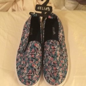 Delia*s canvas shoes.. floral pink green & white